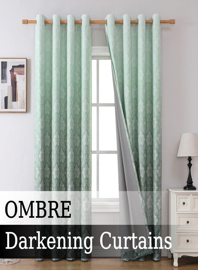 Flyfun Medallion Ombre Blackout Curtains 84 Inch Long, Thermal Insulated Energy Saving Grommet Bedroom Curtains 2 Panel Sets, Damask Pattern (Green, 52W x 84L) - Image 2